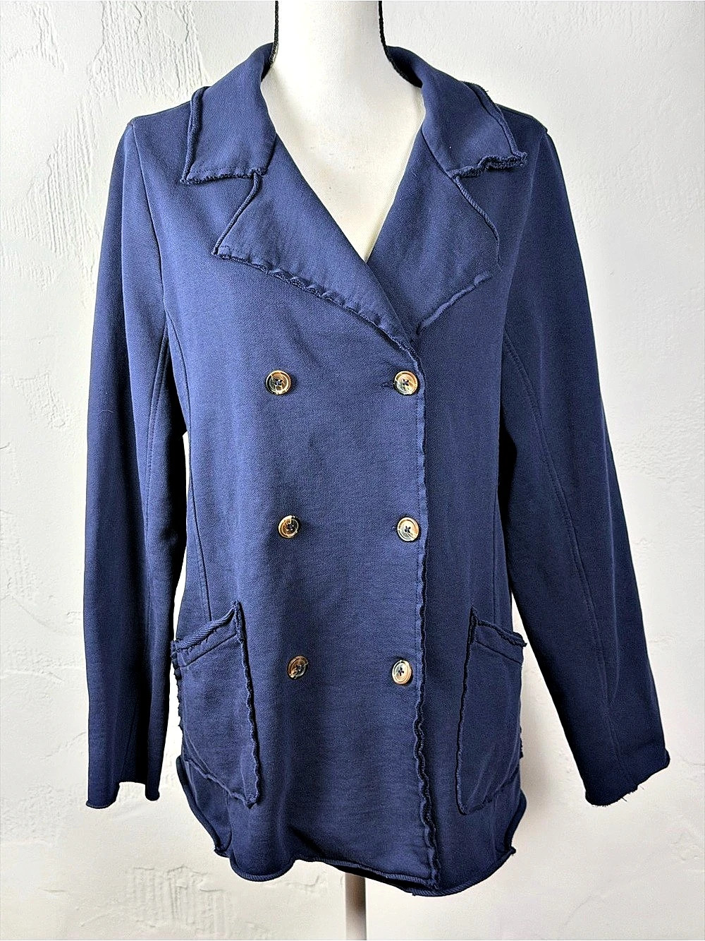 Soft Surroundings Blue Cotton French Terry Oversized Style Jacket Size Large
